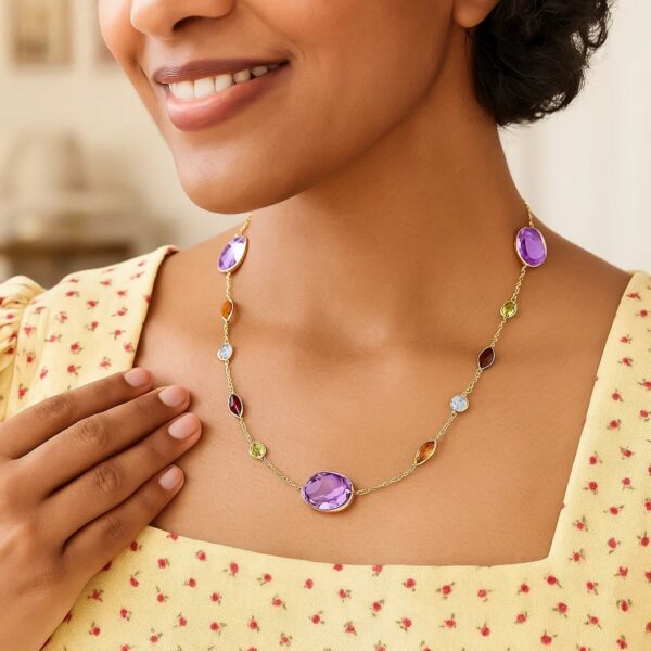 14k Yellow Gold Necklace with Multi-Colored Stones - alternate view 3