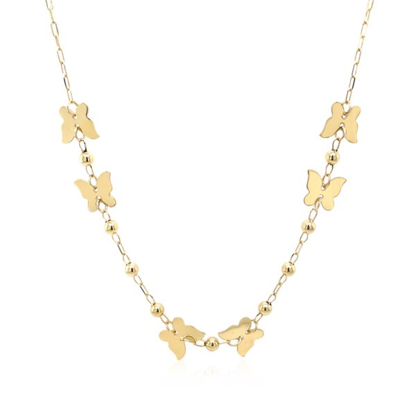 14k Yellow Gold 18 inch Necklace with Polished Butterflies and Beads - alternate view 2