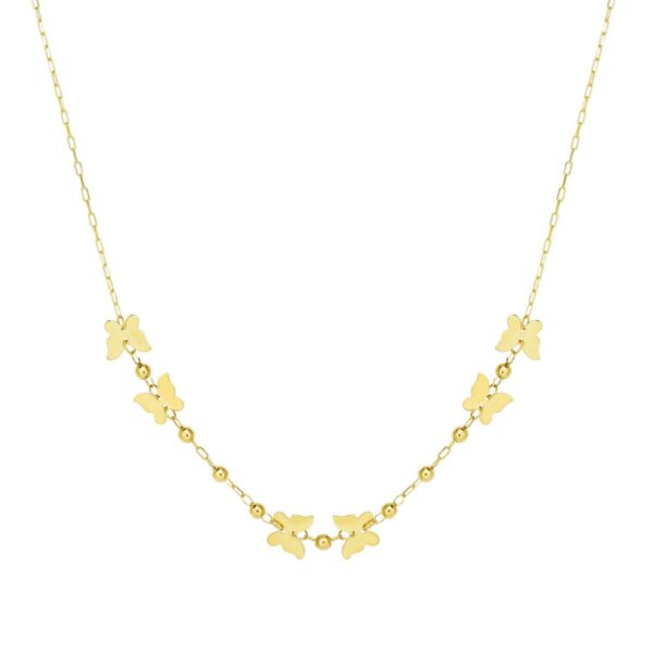 14k Yellow Gold 18 inch Necklace with Polished Butterflies and Beads - alternate view 4
