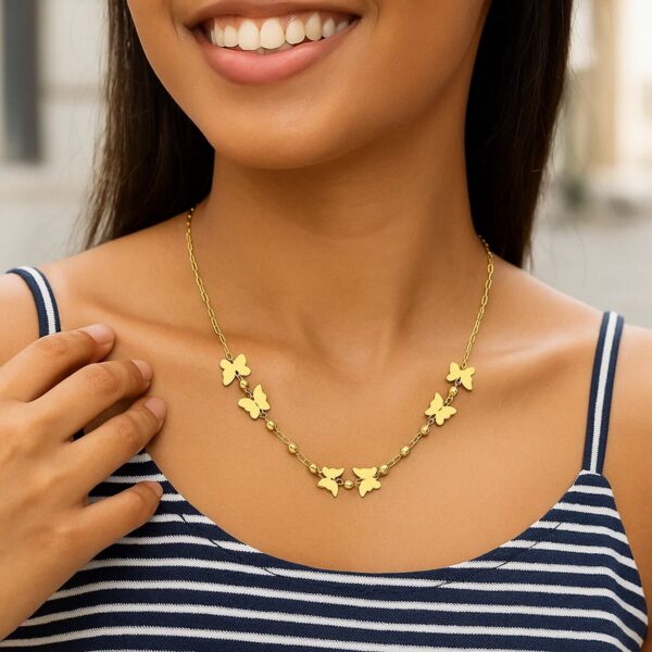 14k Yellow Gold 18 inch Necklace with Polished Butterflies and Beads - alternate view 5