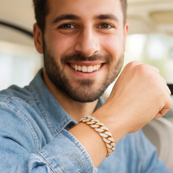 14k Two Tone Gold 8 1/2 inch Curb Chain Bracelet with White Pave (11.50 mm) - Two-Tone Gold - alternate view 3