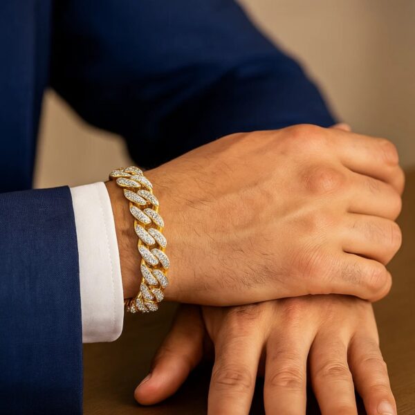 14k Two Tone Gold 8 1/2 inch Curb Chain Bracelet with White Pave (11.50 mm) - Two-Tone Gold - alternate view 4