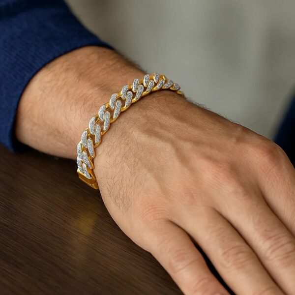 14k Two Tone Gold 8 1/2 inch Curb Chain Bracelet with White Pave (11.50 mm) - Two-Tone Gold - alternate view 5