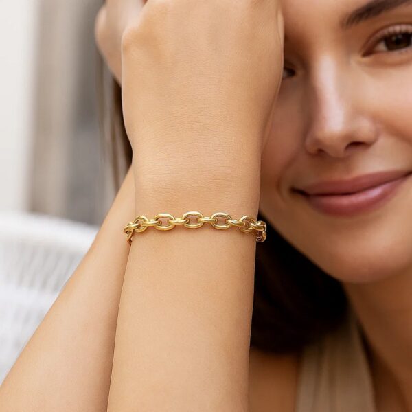 14K Yellow Gold Charm Lock Rolo Chain Bracelet (5.10 mm) - alternate view 2