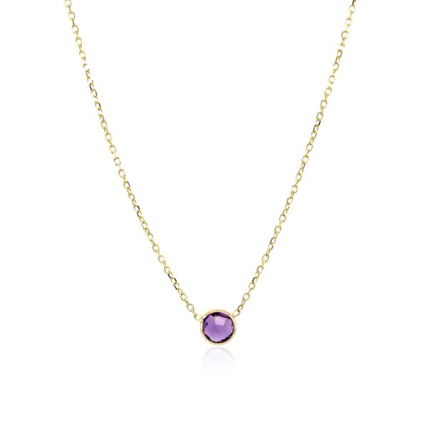 14k Yellow Gold 17 inch Necklace with Round Amethyst - alternate view 2