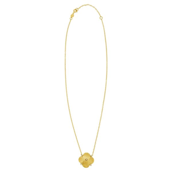 14K Yellow Gold Diamond Clover Pendant Necklace - alternate view 2