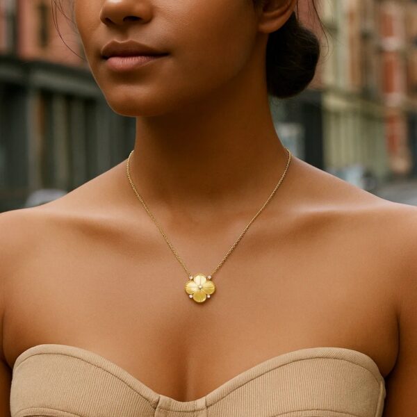 14K Yellow Gold Diamond Clover Pendant Necklace - alternate view 3