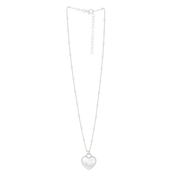 Sterling Silver Rhodium Plated and Mother of Pearl Heart Pendant Necklace - alternate view 2