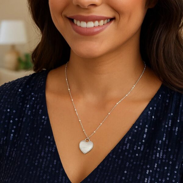 Sterling Silver Rhodium Plated and Mother of Pearl Heart Pendant Necklace - alternate view 3