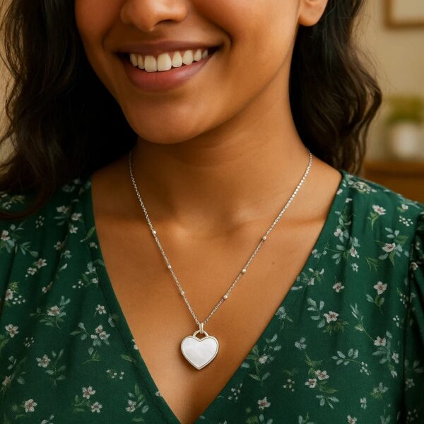 Sterling Silver Rhodium Plated and Mother of Pearl Heart Pendant Necklace - alternate view 4