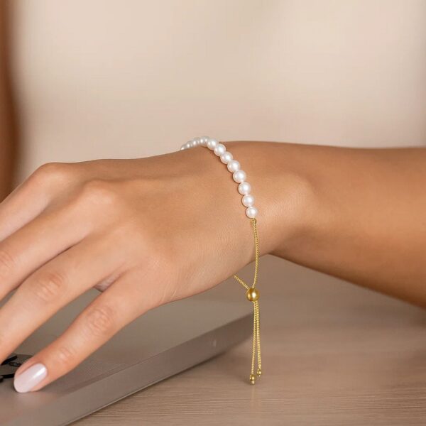 14k Yellow Gold Adjustable Friendship Bracelet with Pearls - alternate view 5