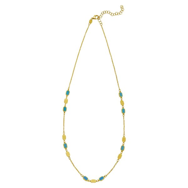 14K Yellow Gold Hexagon Turquoise Inlay Links Necklace - alternate view 2