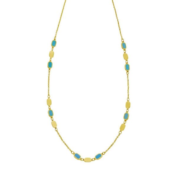 14K Yellow Gold Hexagon Turquoise Inlay Links Necklace - alternate view 3