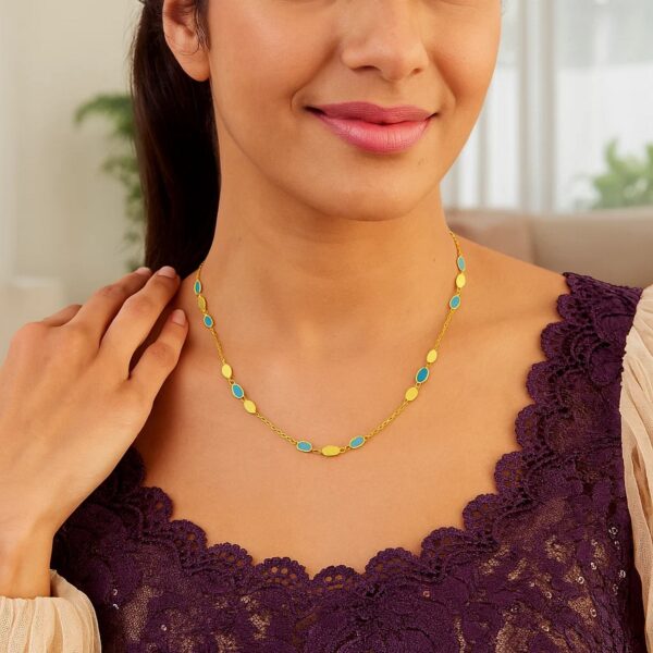 14K Yellow Gold Hexagon Turquoise Inlay Links Necklace - alternate view 4