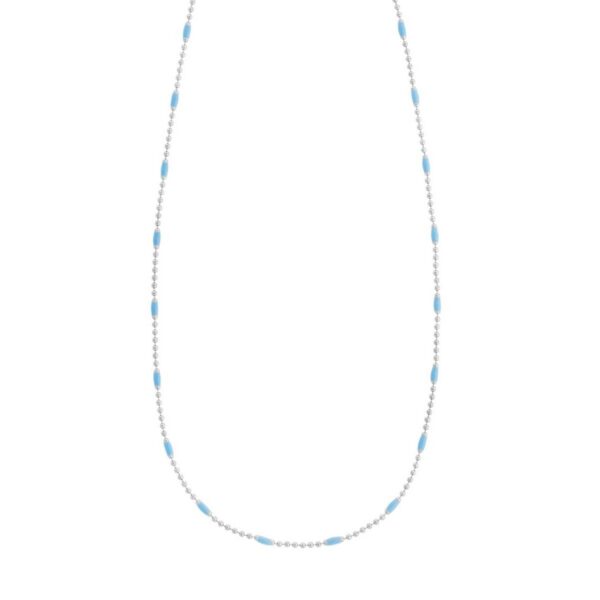 Sterling Silver Rhodium Plated Blue Enamel Beaded Necklace