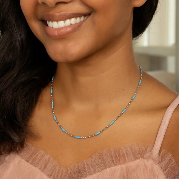 Sterling Silver Rhodium Plated Blue Enamel Beaded Necklace - alternate view 3