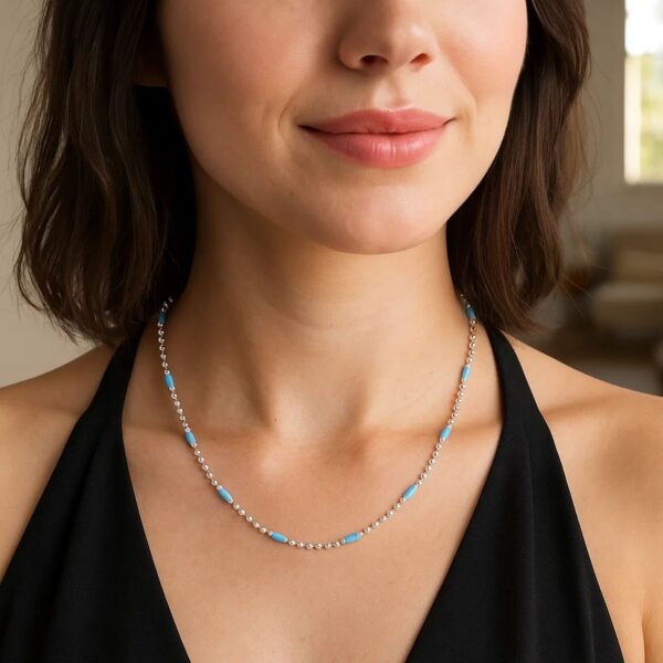 Sterling Silver Rhodium Plated Blue Enamel Beaded Necklace - alternate view 4