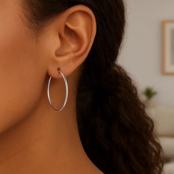 Sterling Silver Rhodium Plated Thin Large Polished Hoop Earrings (2x40mm) - alternate view 5