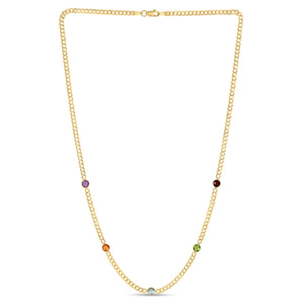 14K Yellow Gold Multi Gemstone Curb Chain Necklace - alternate view 2