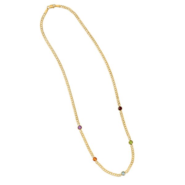14K Yellow Gold Multi Gemstone Curb Chain Necklace - alternate view 3