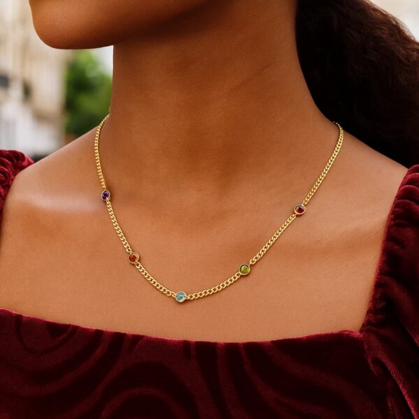 14K Yellow Gold Multi Gemstone Curb Chain Necklace - alternate view 5