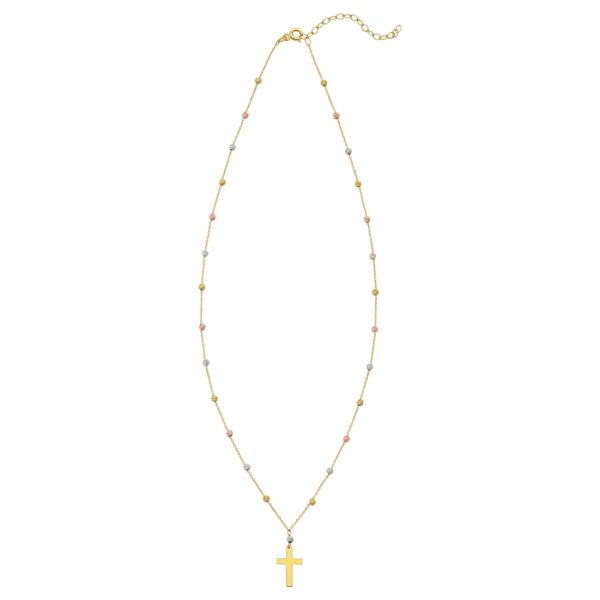 14K Tri Color Gold Beaded Cross Necklace - Tri-Color Gold - alternate view 2