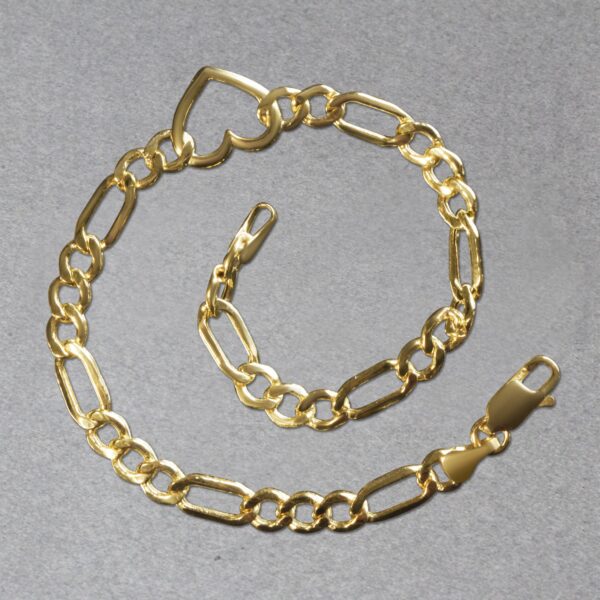 14k Yellow Gold 7 inch Figaro Chain Bracelet with Heart (4.50 mm) - alternate view 5