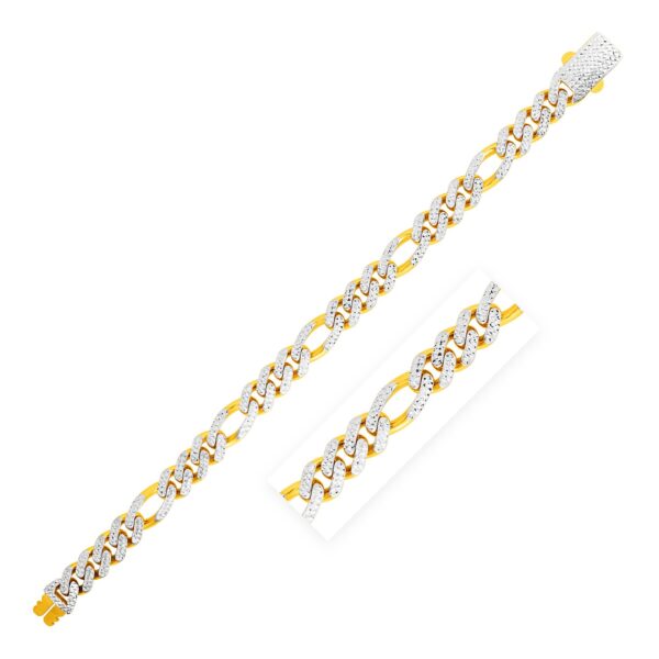 14k Yellow Gold White Pave High Polish Modern Lite Figaro Bracelet (9.50 mm) - Two-Tone Gold