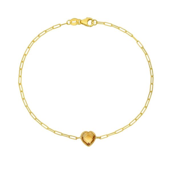 14K Yellow Gold Citrine Heart Bracelet (1.50 mm) - alternate view 2