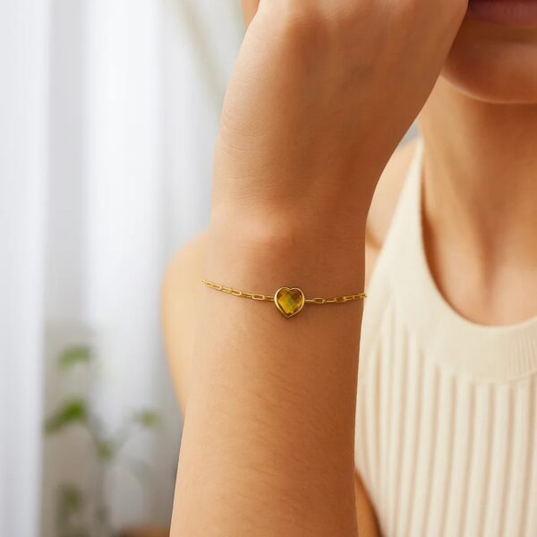 14K Yellow Gold Citrine Heart Bracelet (1.50 mm) - alternate view 3