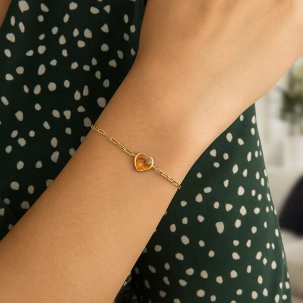 14K Yellow Gold Citrine Heart Bracelet (1.50 mm) - alternate view 4
