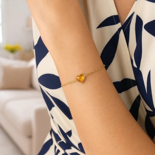 14K Yellow Gold Citrine Heart Bracelet (1.50 mm) - alternate view 5