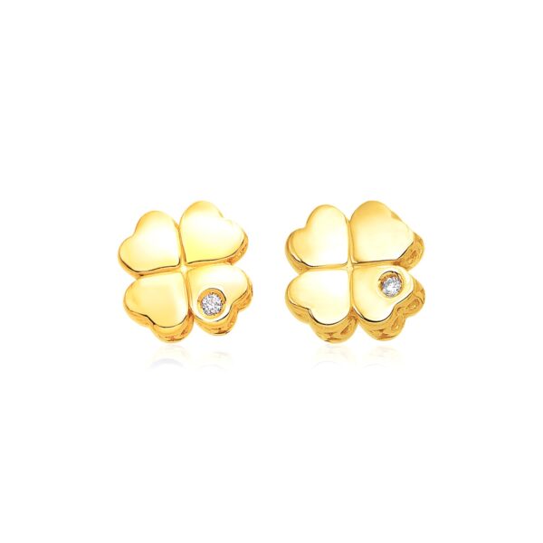 14k Yellow Gold Polished Four Leaf Clover Earrings with Diamonds(7mm) - J