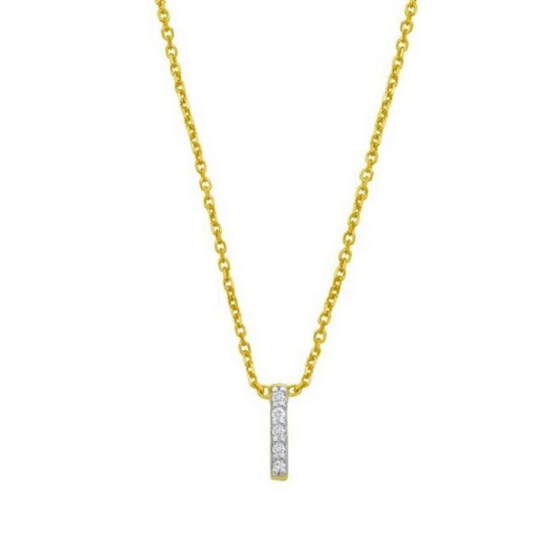 14K Yellow Gold Mini Diamond I Initial Pendant Necklace - alternate view 3