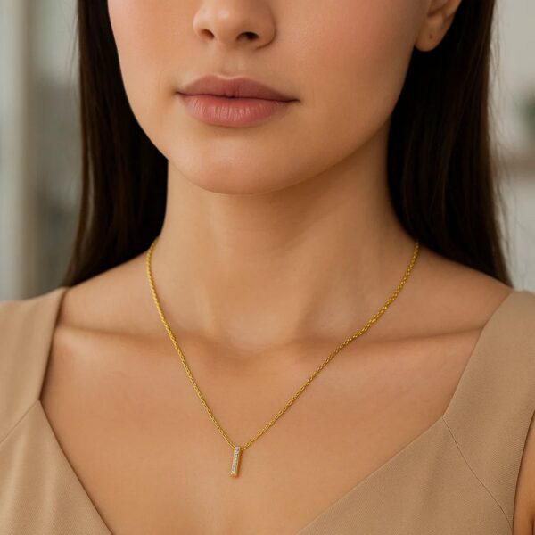 14K Yellow Gold Mini Diamond I Initial Pendant Necklace - alternate view 5