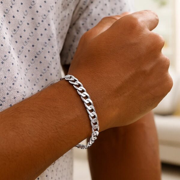 Rhodium Plated Sterling Silver Curb Style Bracelet (7.20 mm) - alternate view 4