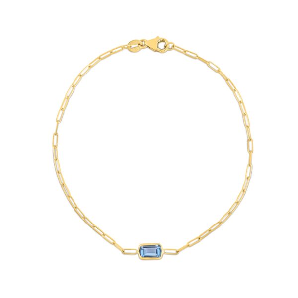 14K Yellow Gold Blue Topaz Paperclip Bracelet (1.50 mm) - alternate view 2