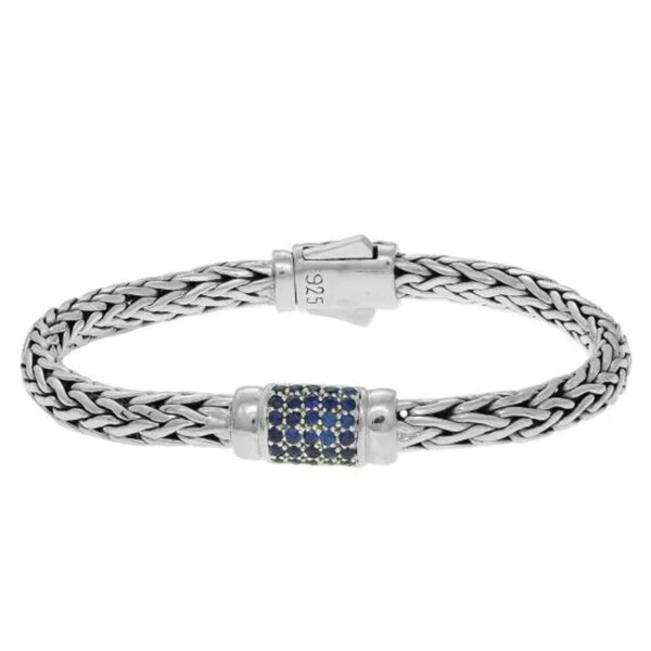 Sterling Silver Weave Motif Bracelet with Blue Sapphire Embellishments (7.00 mm) - alternate view 2