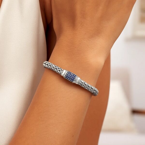 Sterling Silver Weave Motif Bracelet with Blue Sapphire Embellishments (7.00 mm) - alternate view 3