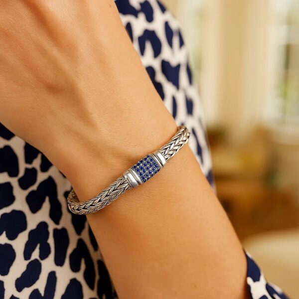Sterling Silver Weave Motif Bracelet with Blue Sapphire Embellishments (7.00 mm) - alternate view 4