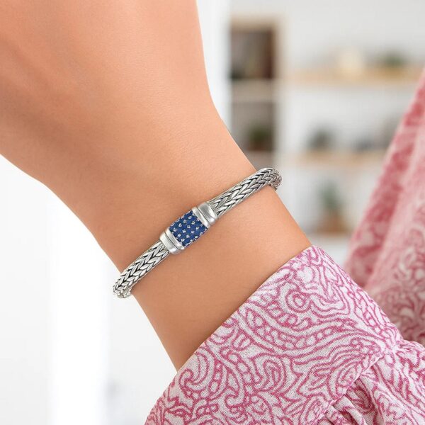 Sterling Silver Weave Motif Bracelet with Blue Sapphire Embellishments (7.00 mm) - alternate view 5