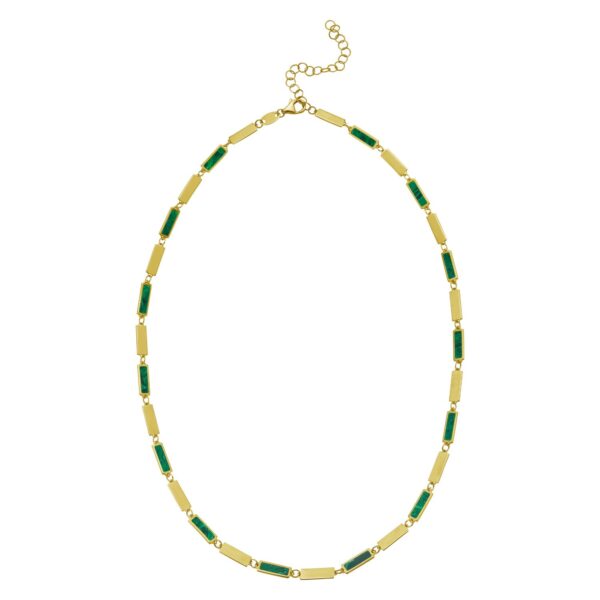 14K Yellow Gold Malachite Rectangle Links Necklace (3.50 mm) - alternate view 2