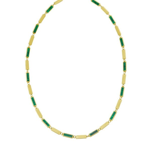 14K Yellow Gold Malachite Rectangle Links Necklace (3.50 mm) - alternate view 3