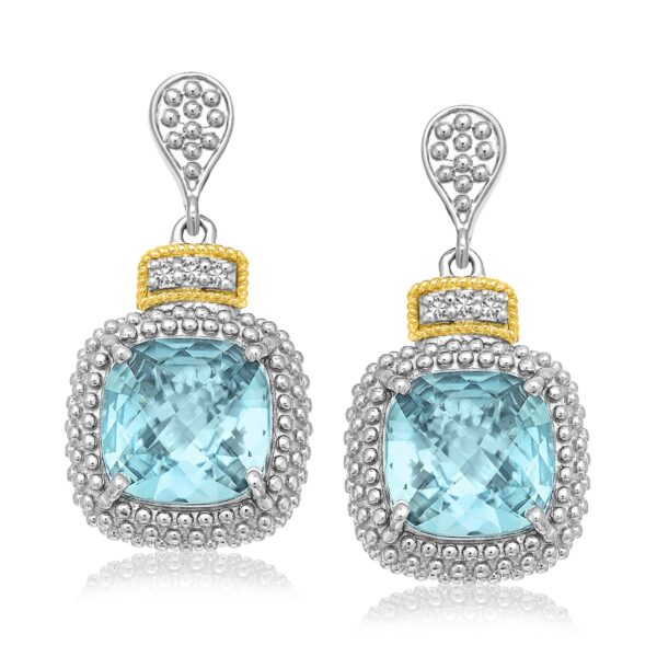 18k Yellow Gold & Sterling Silver Sky Blue Topaz & Diamond Earrings (.05cttw) - J