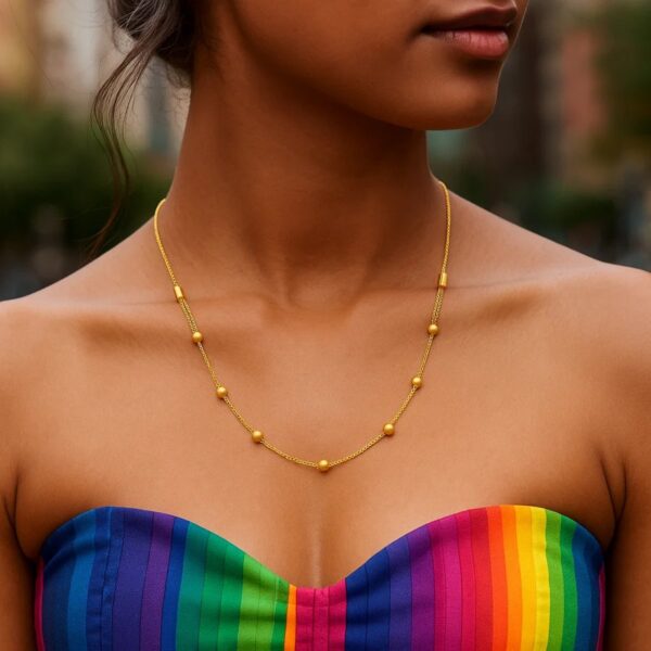 14K Yellow Gold Adjustable Bead Link Necklace - alternate view 3