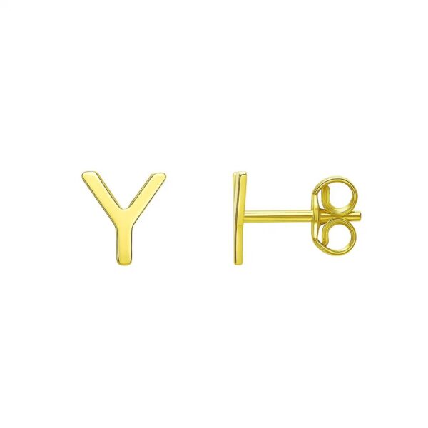 14K Yellow Gold Yours Truly Initial Y Stud Earrings