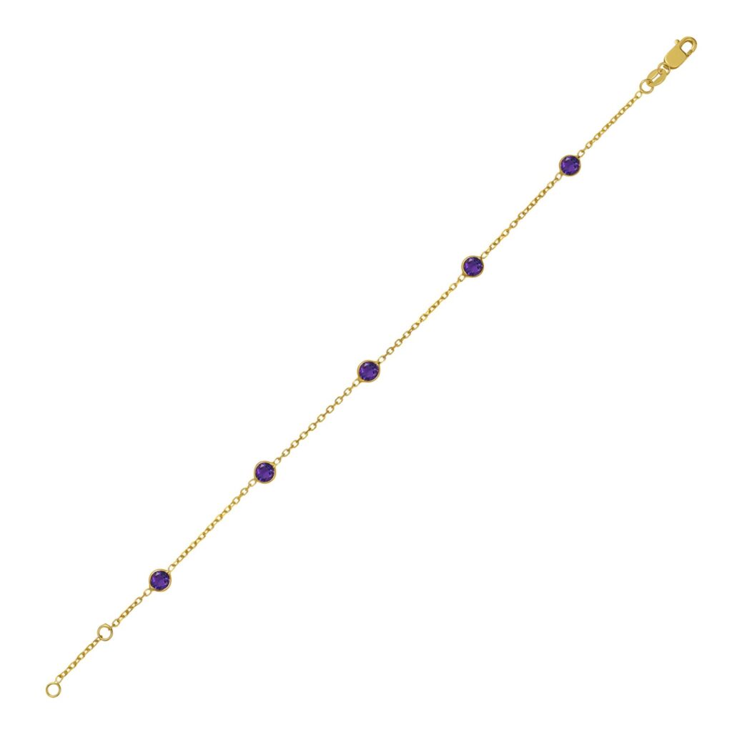 14K Yellow Gold Amethyst Station Bracelet
