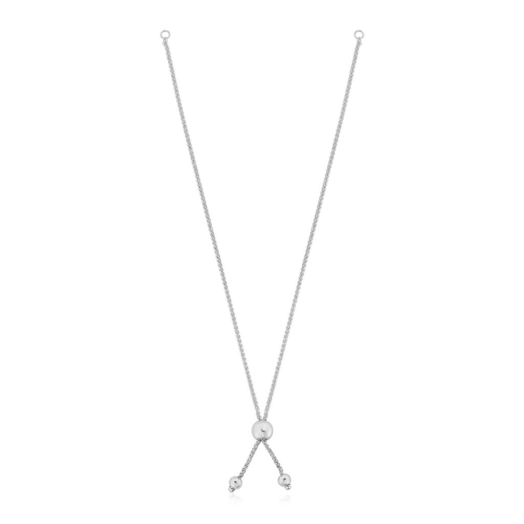 14k White Gold Adjustable Friendship Bracelet Chain with Ball Slide