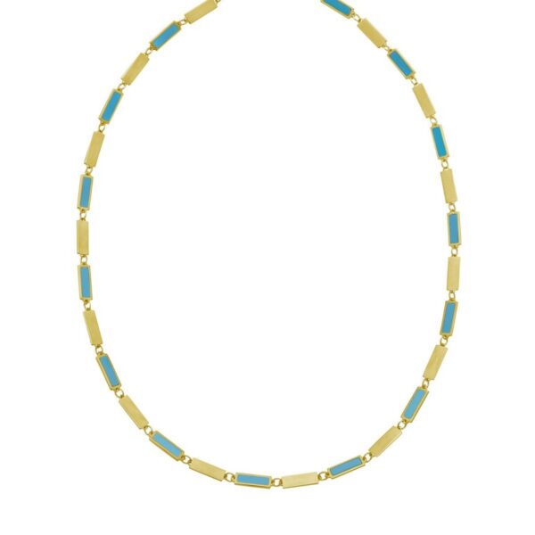 14K Yellow Gold Turquoise Rectangle Links Necklace (3.50 mm) - alternate view 2