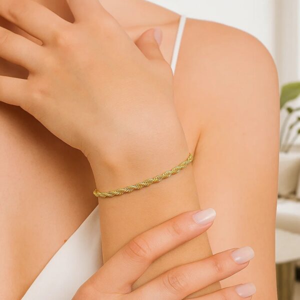 10k Yellow Gold Solid Diamond Cut Rope Bracelet (2.50 mm) - alternate view 4